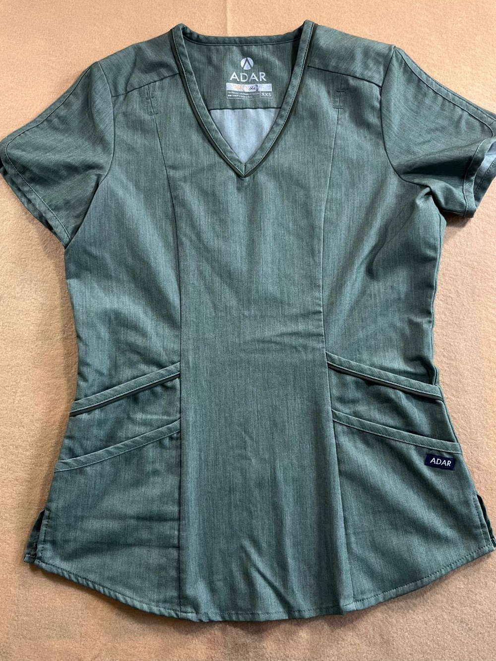 ADAR Pro Heather Scrub Top Women’s XXS Teal Blue V Neck 4 Pocket